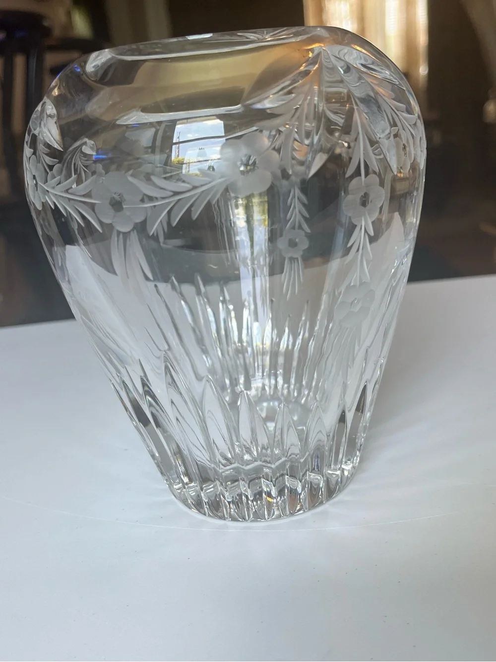 VTG Cut Crystal Rose Bowl Vase 6” Etched Flower Floral Flowers Starburst